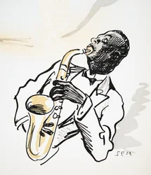 Saxophonspieler, aus White Bottoms, veröffentlicht 1927 (Farbholzschnitt)